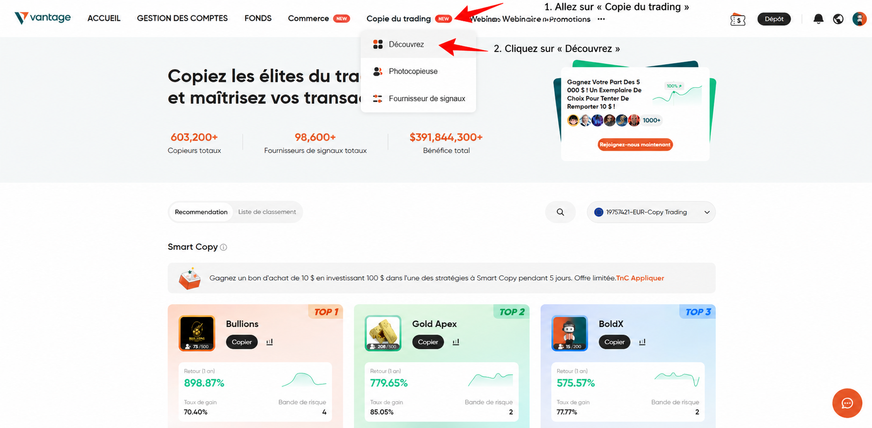 Étape 5 - Accéder au copy trading