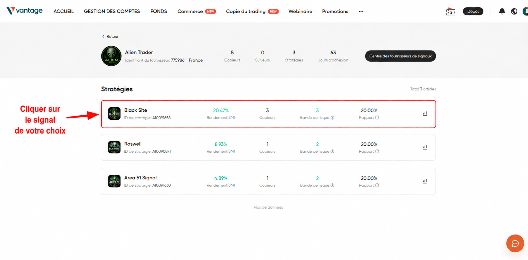 Étape 9 - Sélectionner le signal Black Site